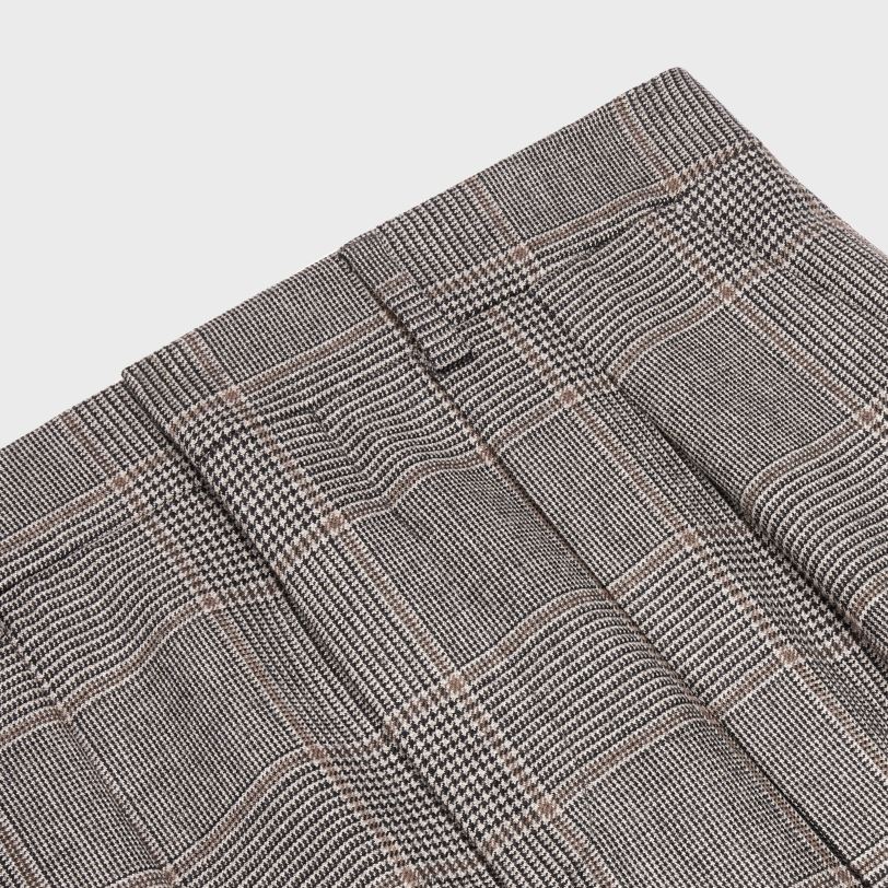 CELINE kvinner dobbel plisserte tixiebukser i rutete flanell V0PT6873 klær noir/vanille/chataigne