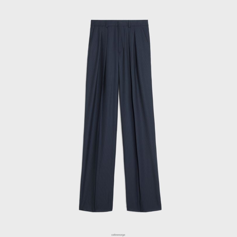 CELINE kvinner doble tixie-bukser i stripet ull V0PT6871 klær marine/craie