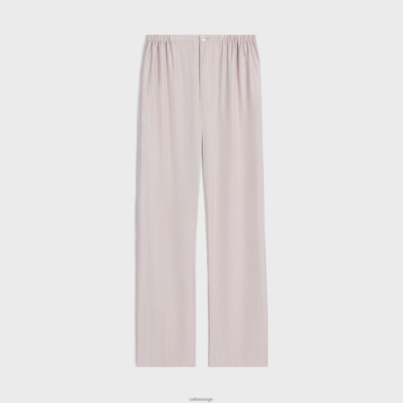 CELINE kvinner pyjamasbukser i stripet silke V0PT6682 klær rose clair/craie