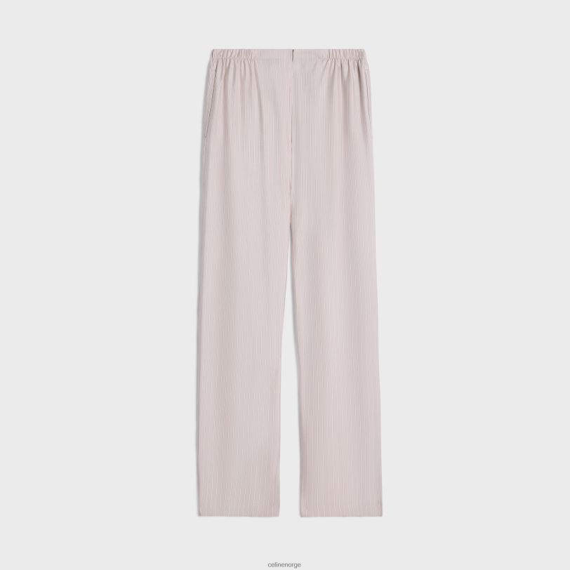 CELINE kvinner pyjamasbukser i stripet silke V0PT6682 klær rose clair/craie