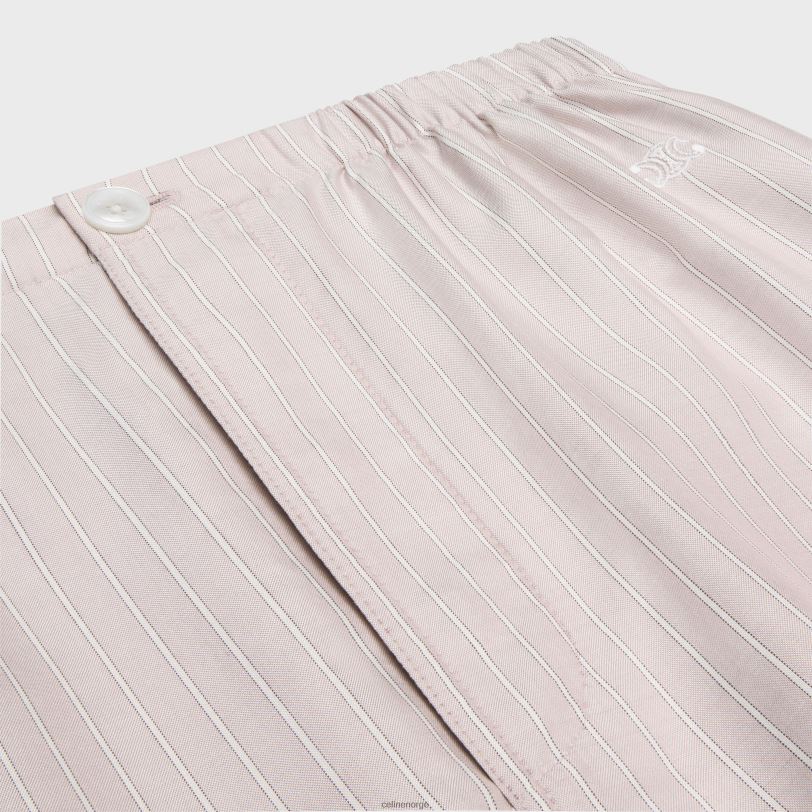 CELINE kvinner pyjamasbukser i stripet silke V0PT6682 klær rose clair/craie