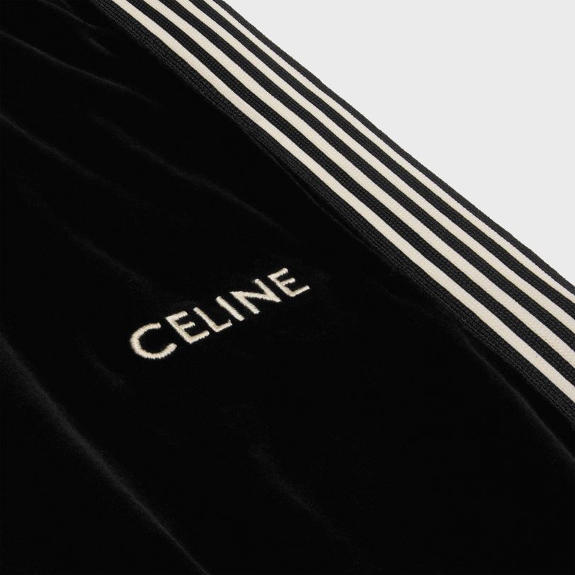 CELINE kvinner treningsbukser i fløyelsjersey V0PT6601 klær svart hvit