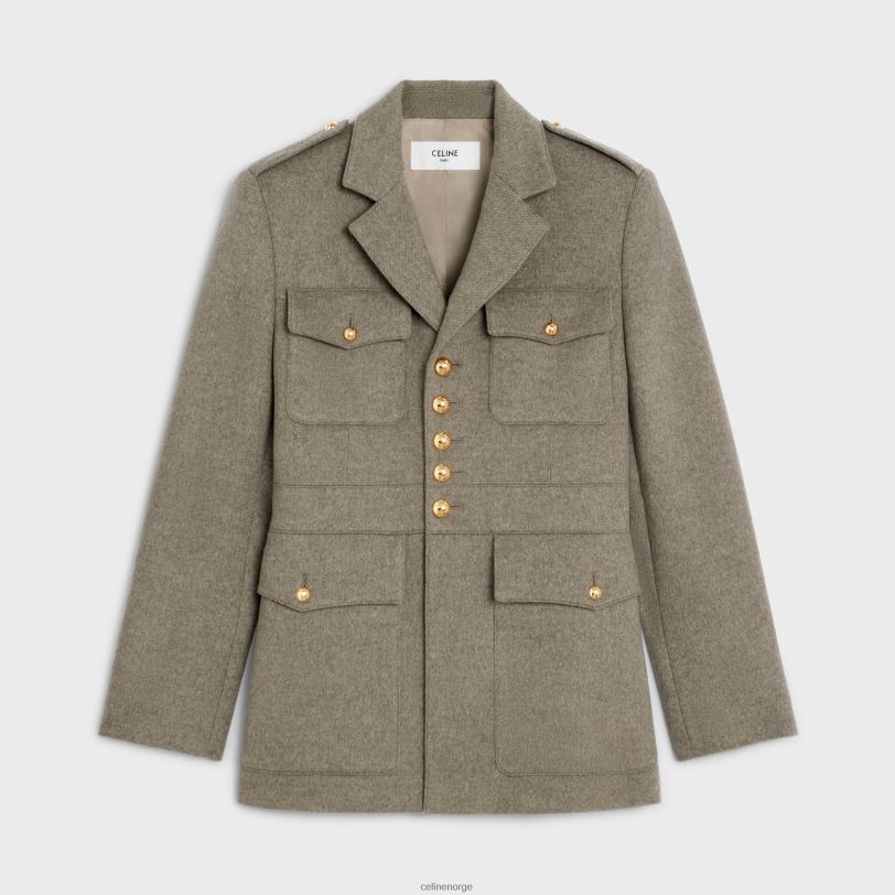 CELINE kvinner Saharienne-jakke i diagonal kashmir V0PT6699 klær beige gris