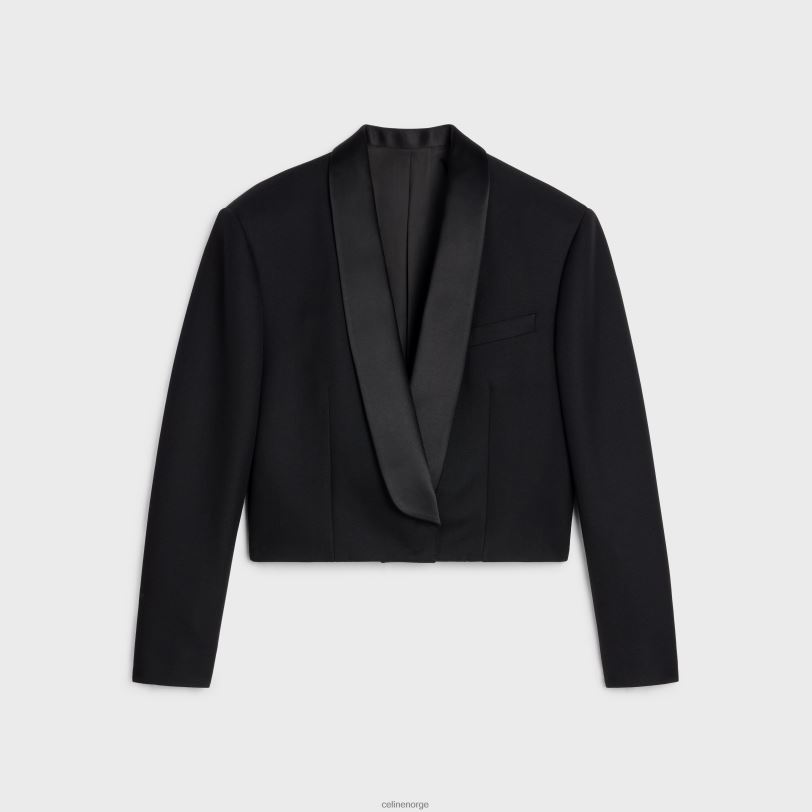 CELINE kvinner Spencer smokingjakke i grain de poudre V0PT6725 klær svart
