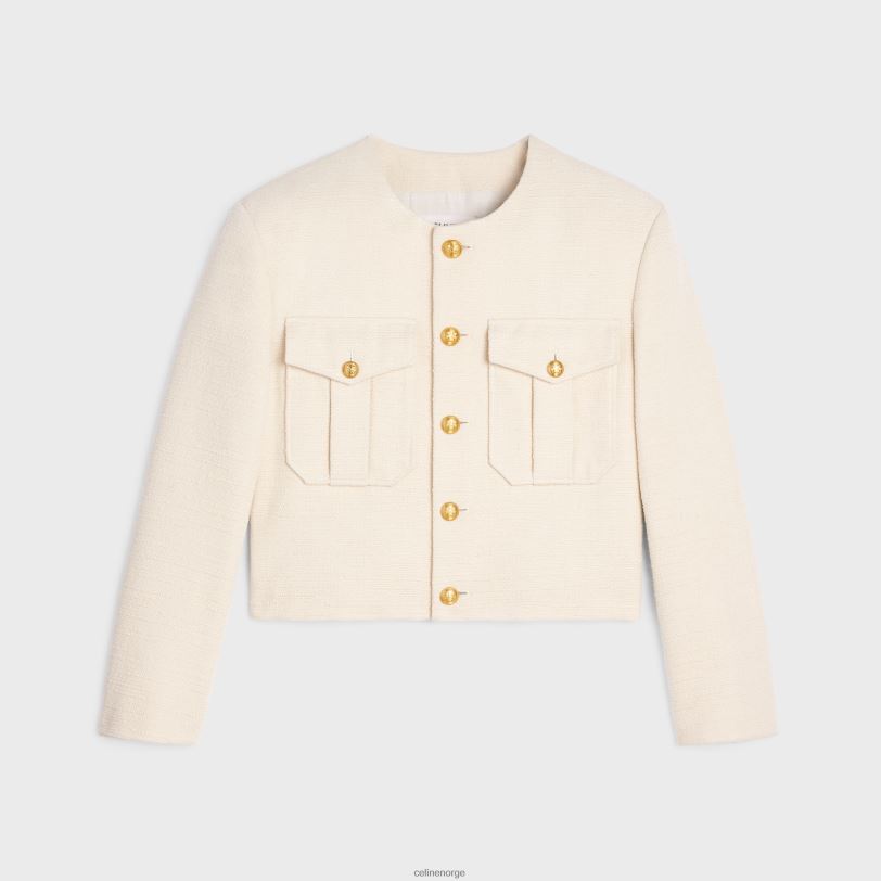 CELINE kvinner beskåret militærjakke i silkerush V0PT6688 klær vanilje
