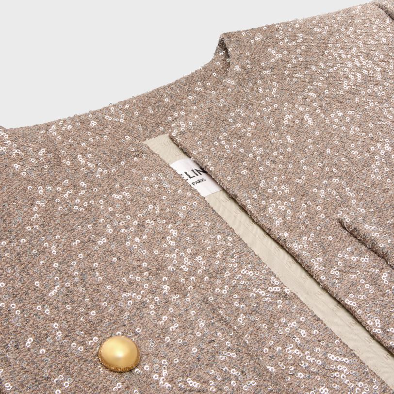 CELINE kvinner brodert chelseajakke i ull V0PT6553 klær vieux rose/argent