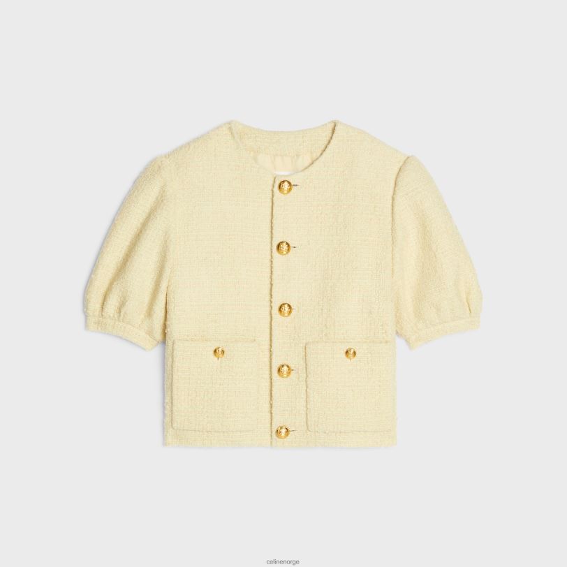 CELINE kvinner cardiganjakke i boucle tweed V0PT6737 klær jaune paille