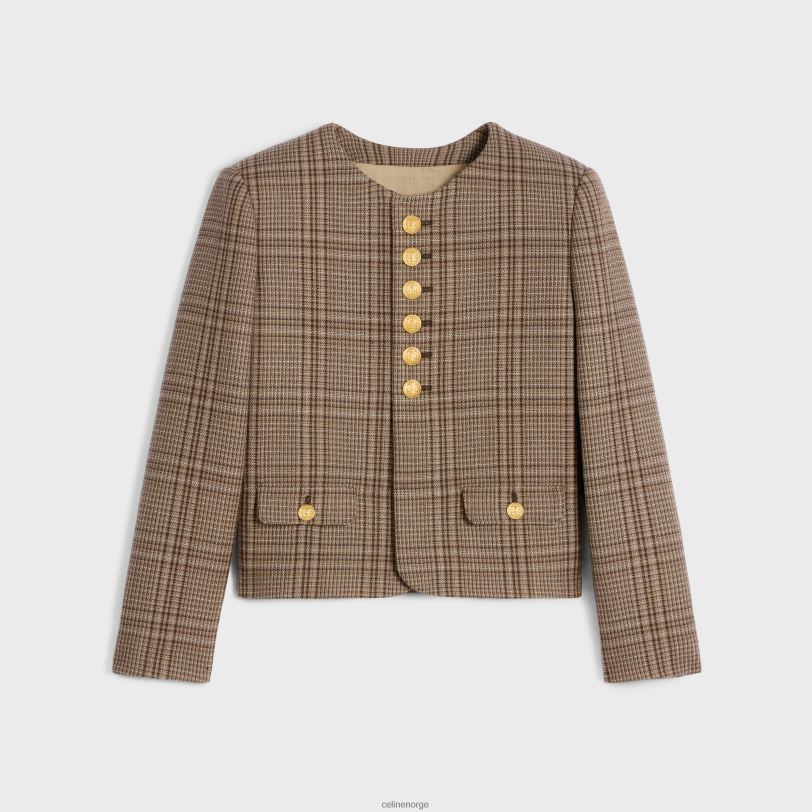 CELINE kvinner chelsea jakke i Prince of Wales ull V0PT6554 klær elfenben/kamel/ebene