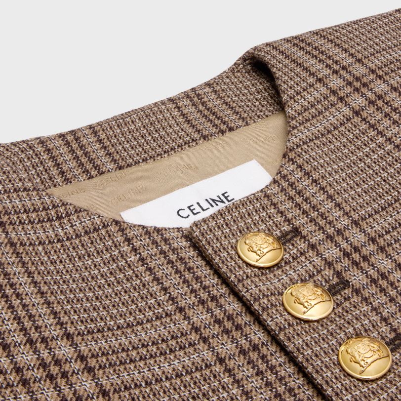 CELINE kvinner chelsea jakke i Prince of Wales ull V0PT6554 klær elfenben/kamel/ebene