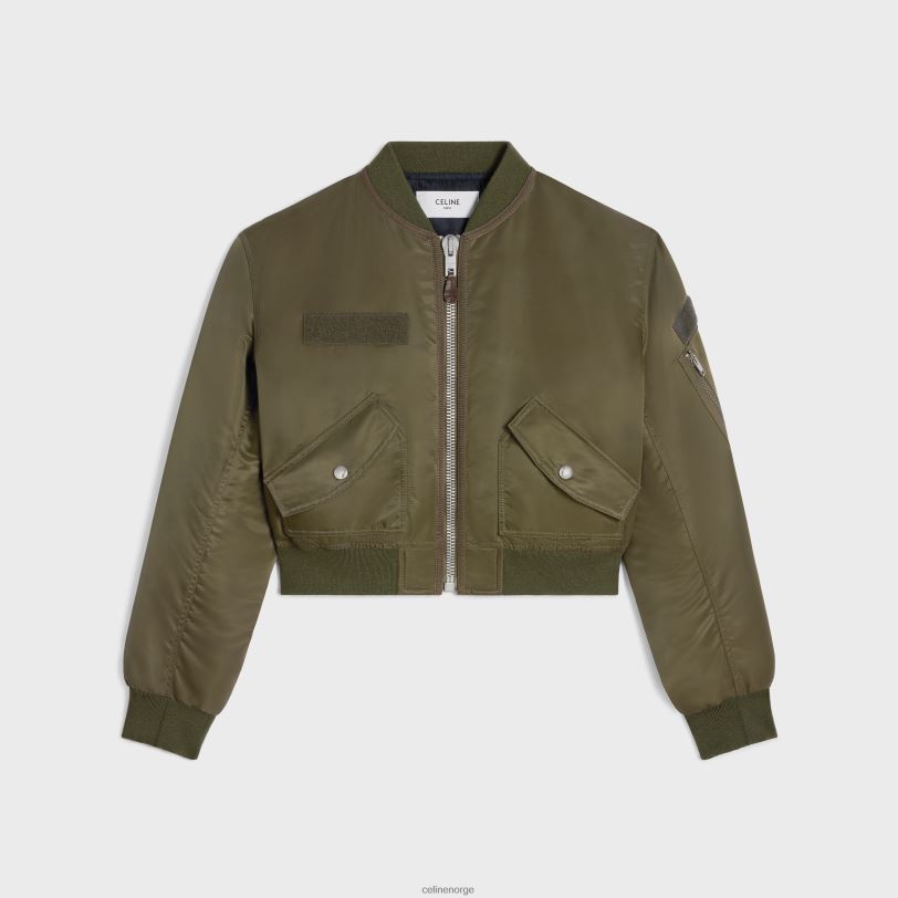 CELINE kvinner cropped bomber jakke i nylon twill V0PT6593 klær militærgrønt