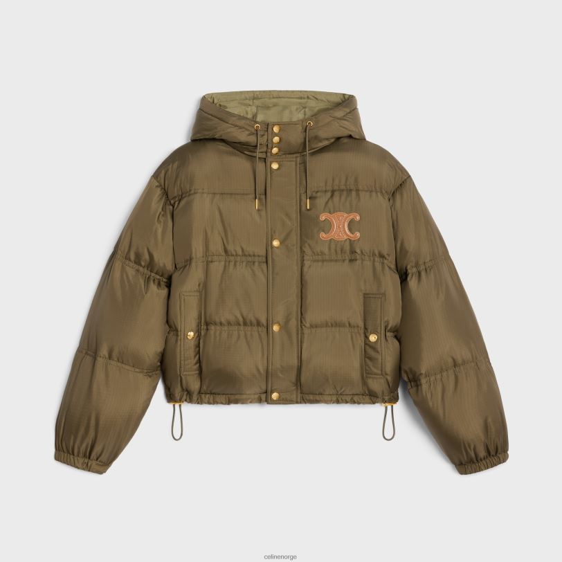 CELINE kvinner cropped triomphe dunjakke i lett nylon V0PT6705 klær kaki