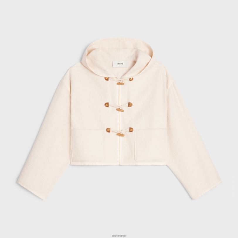 CELINE kvinner duffle cardigan i bomulls tweed V0PT6696 klær ecru