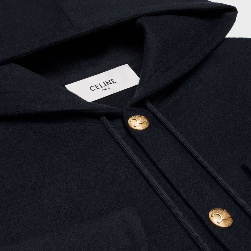 CELINE kvinner jakke med hette i dobbelt ansikt kashmir V0PT6746 klær marinen