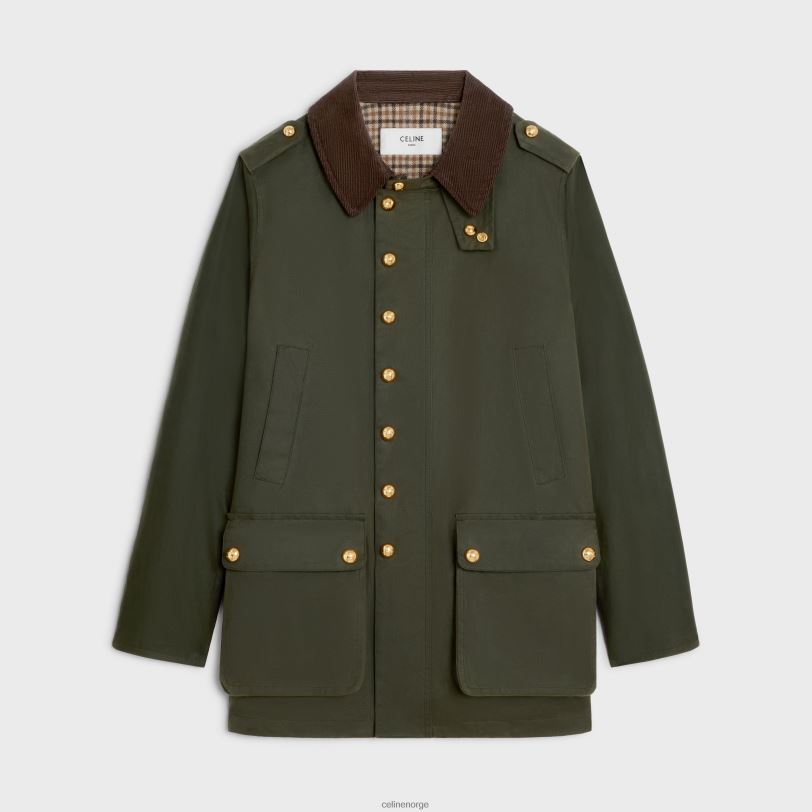 CELINE kvinner jaktjakke i vokset stoff V0PT6702 klær mørk kaki