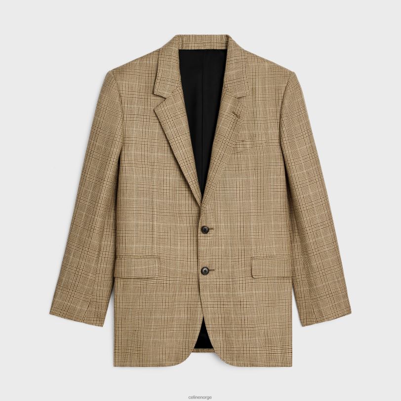 CELINE kvinner judejakke i prince of wales ull og lin V0PT6715 klær kamel/gris/marron