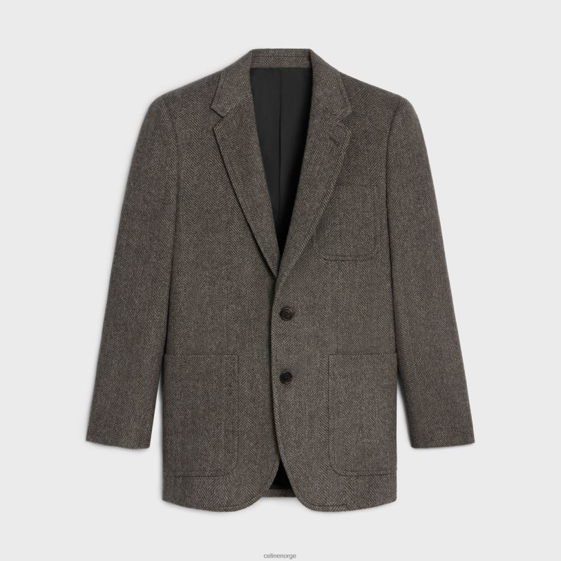 CELINE kvinner klassisk jakke i fiskebens kashmir V0PT6628 klær marron/latte