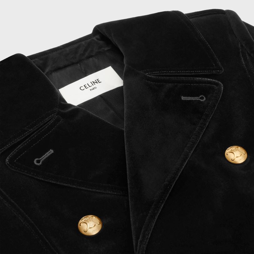 CELINE kvinner militær peacoat i bomullsfløyel V0PT6685 klær svart