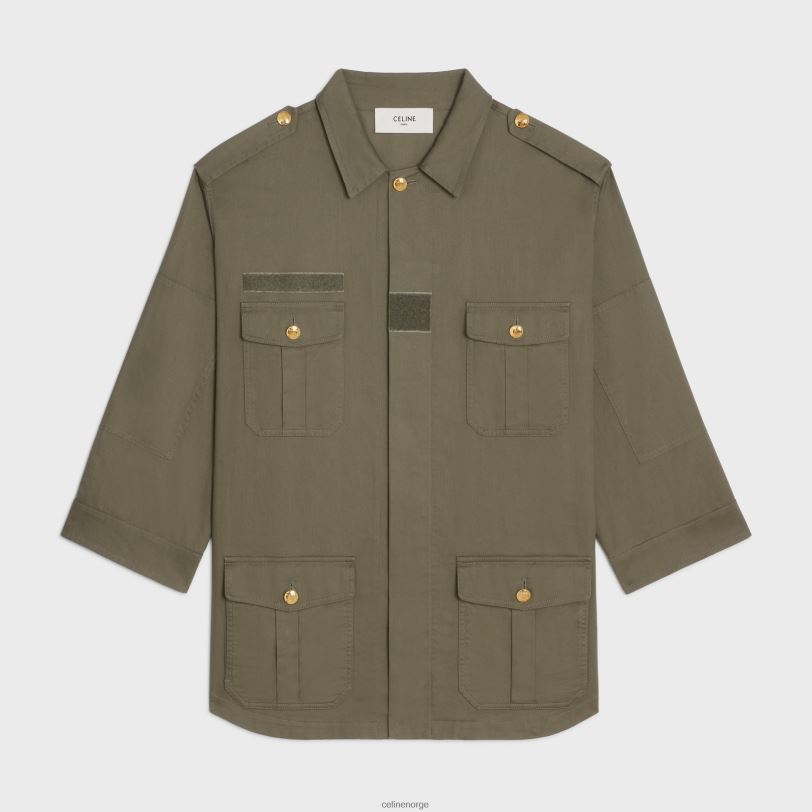CELINE kvinner militærjakke i lett twill V0PT6703 klær kaki