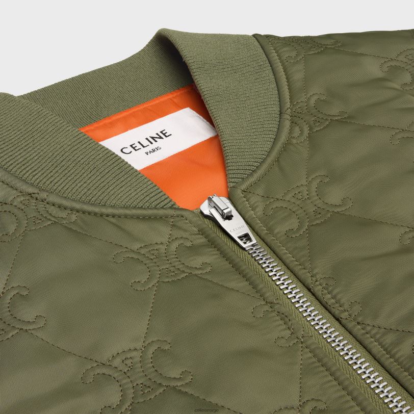 CELINE kvinner oversized triomphe teddyjakke i nylon twill V0PT6662 klær kaki