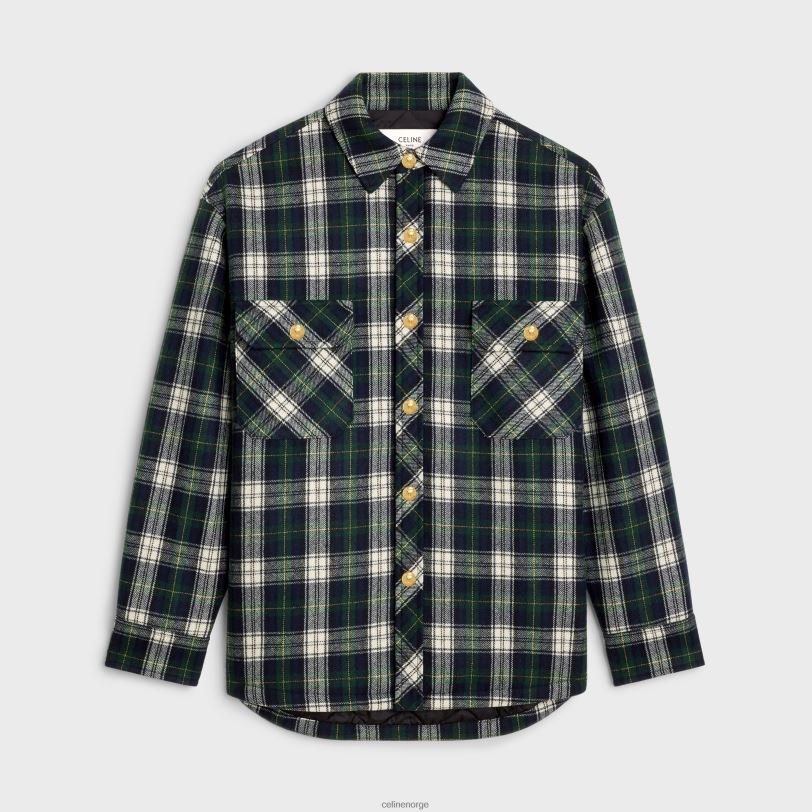 CELINE kvinner overskjorte i tartan kashmir V0PT6732 klær marine/vert/ecru