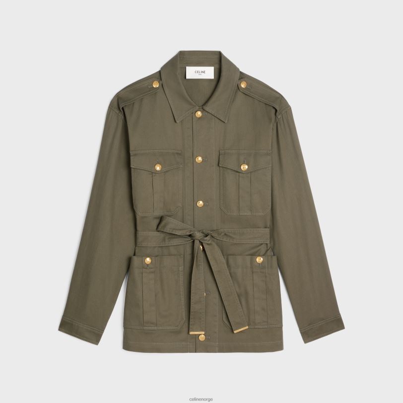 CELINE kvinner "saharienne" jakke i lett twill V0PT6700 klær kaki