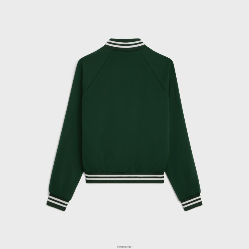 CELINE kvinner treningsjakke i dobbel ansiktsjersey V0PT6666 klær mørk flaske grønn/off white