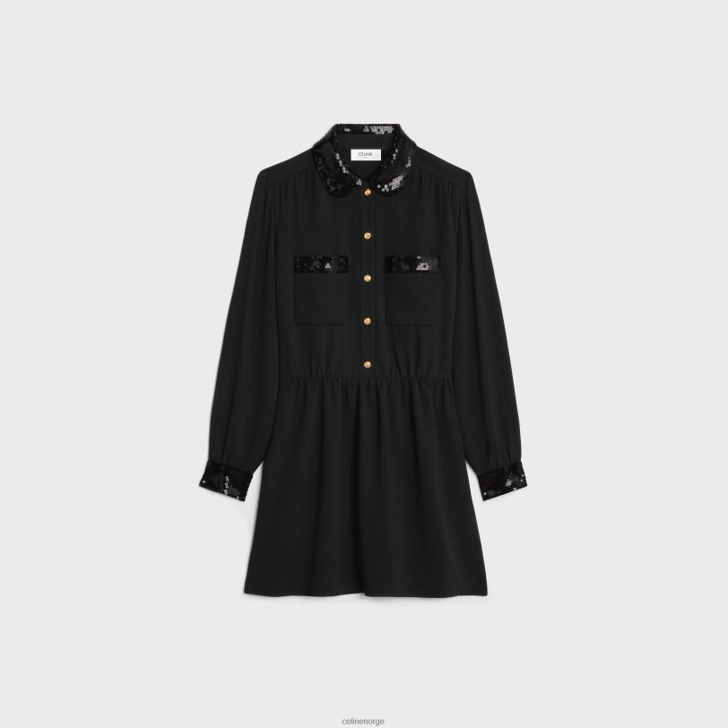 CELINE kvinner arbeidsklær minikjole i viskose-sabel V0PT6652 klær svart