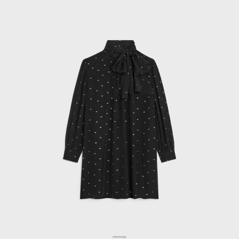 CELINE kvinner babydoll kjole i silke georgette V0PT6651 klær noir/eller