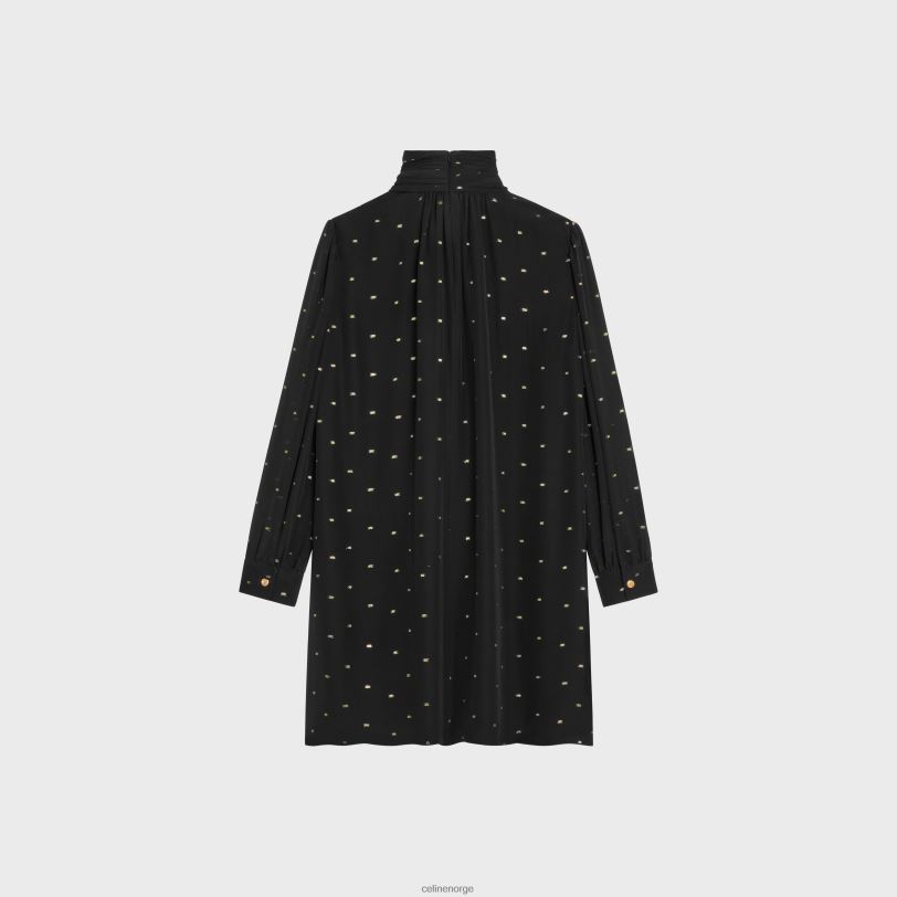 CELINE kvinner babydoll kjole i silke georgette V0PT6651 klær noir/eller