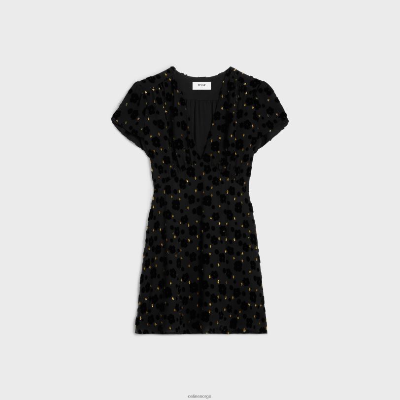 CELINE kvinner babydoll minikjole i fil coupe fløyel V0PT6654 klær svart