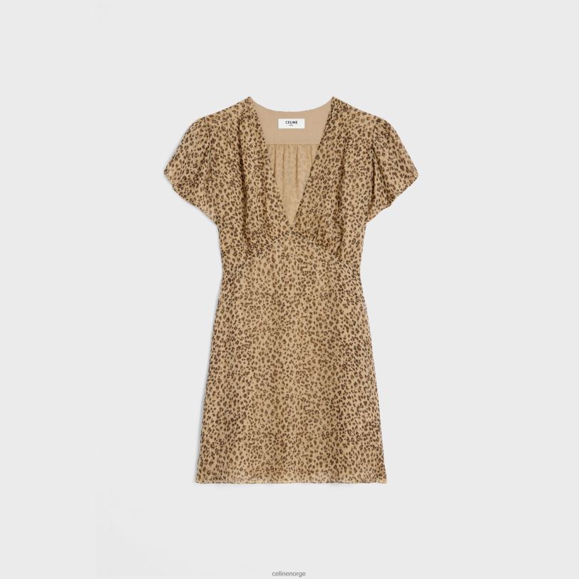CELINE kvinner babydoll minikjole i silkemuslin V0PT6655 klær vanilje/marron