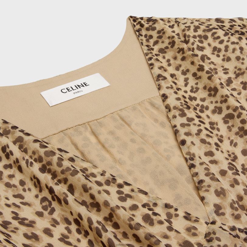 CELINE kvinner babydoll minikjole i silkemuslin V0PT6655 klær vanilje/marron
