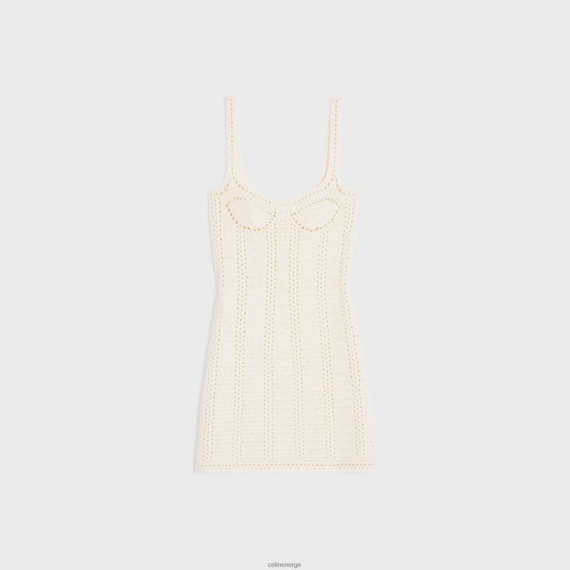 CELINE kvinner bustier minikjole i heklet bomull V0PT6791 klær off white