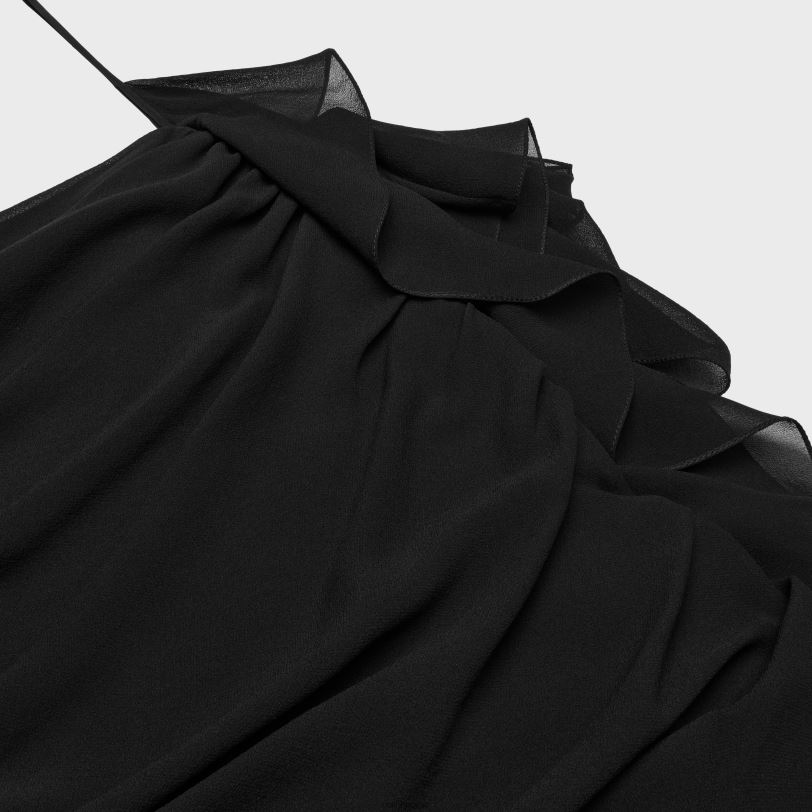 CELINE kvinner drapert minikjole i silke georgette V0PT6794 klær svart