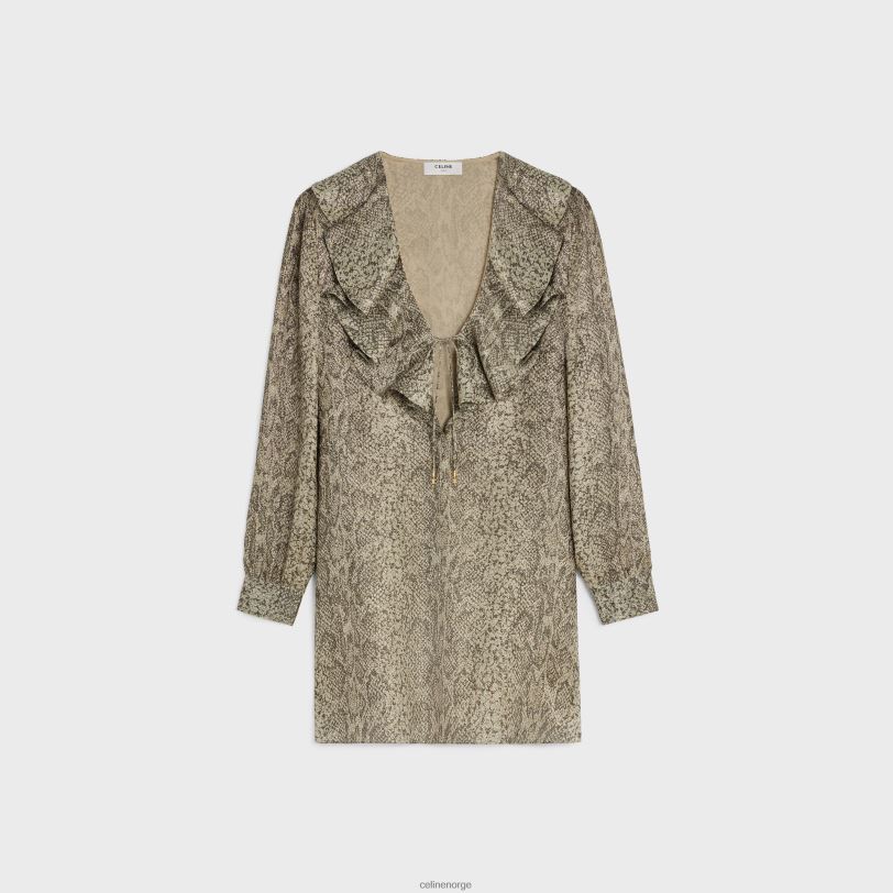 CELINE kvinner jabot minikjole i crepe lame V0PT6653 klær beige/marron