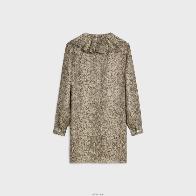 CELINE kvinner jabot minikjole i crepe lame V0PT6653 klær beige/marron