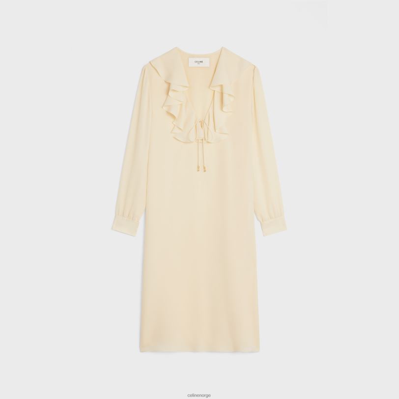 CELINE kvinner jabotkjole i lett silkesobel V0PT6802 klær krem