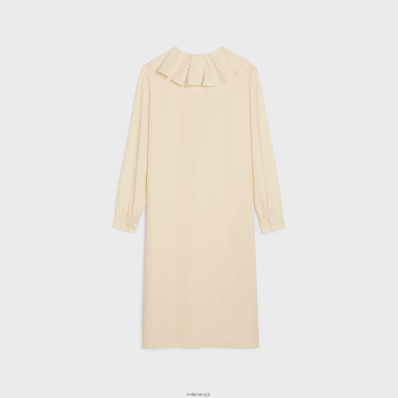 CELINE kvinner jabotkjole i lett silkesobel V0PT6802 klær krem
