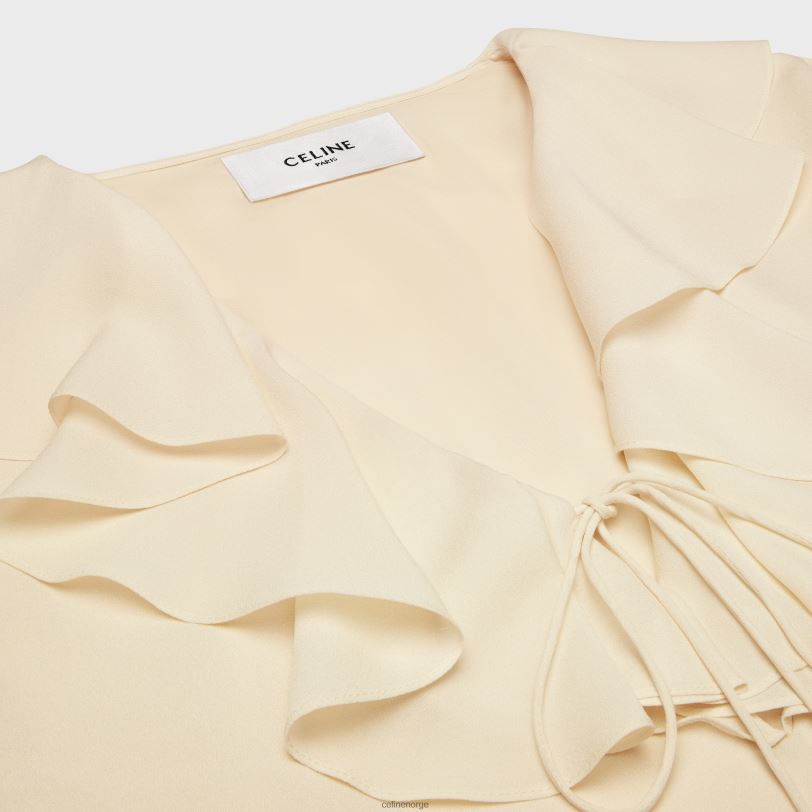 CELINE kvinner jabotkjole i lett silkesobel V0PT6802 klær krem