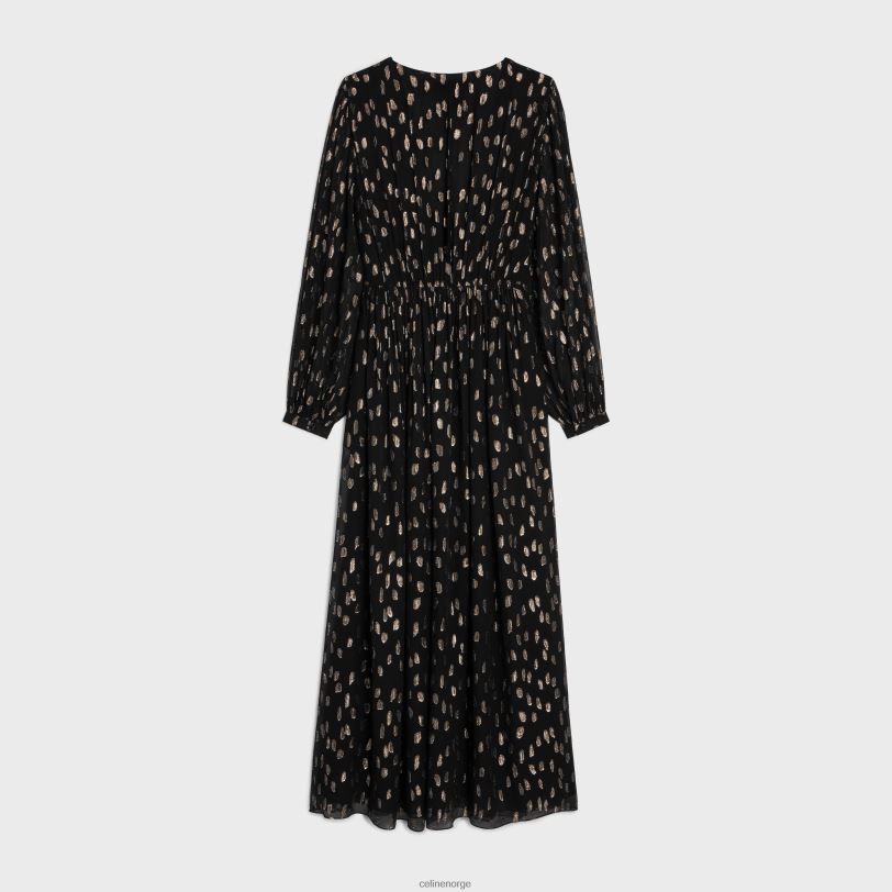 CELINE kvinner lang kjole i fil coupe silke georgette V0PT6792 klær svart