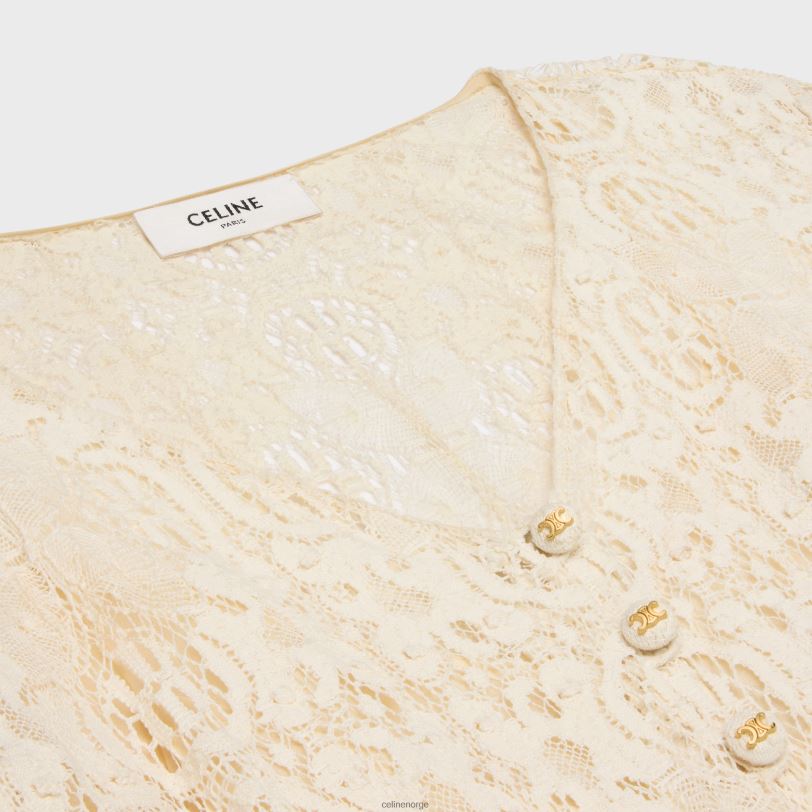 CELINE kvinner lang kjole i heklet bomull V0PT6584 klær craie