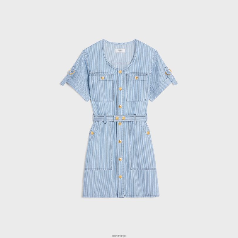 CELINE kvinner mini militærkjole i bomull hickory V0PT6801 klær bølgevask