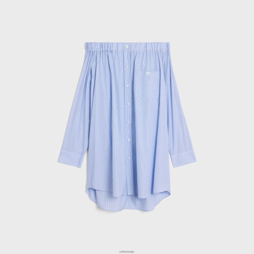 CELINE kvinner off-shoulder skjortekjole i stripete bomull V0PT6799 klær craie/bleu