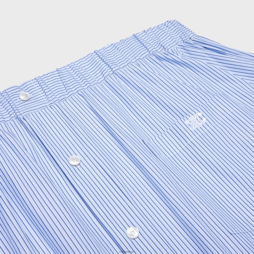 CELINE kvinner off-shoulder skjortekjole i stripete bomull V0PT6799 klær craie/bleu