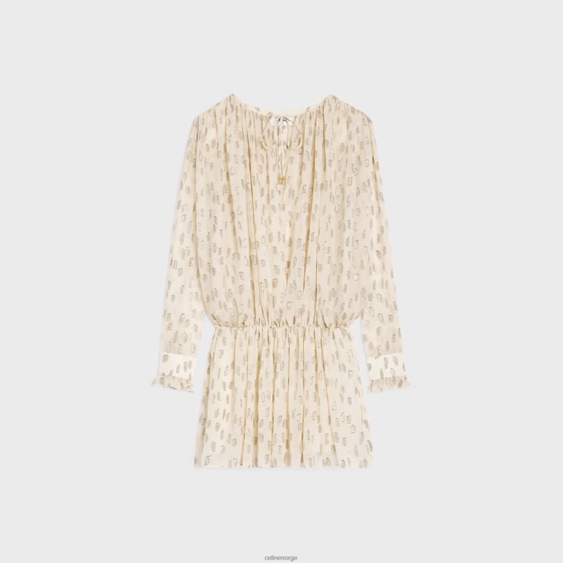 CELINE kvinner samlet minikjole i fil coupe silke lamme V0PT6796 klær vanilje