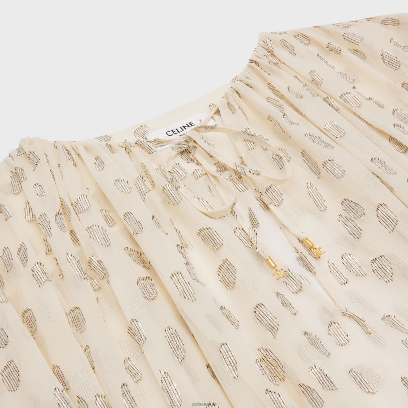 CELINE kvinner samlet minikjole i fil coupe silke lamme V0PT6796 klær vanilje