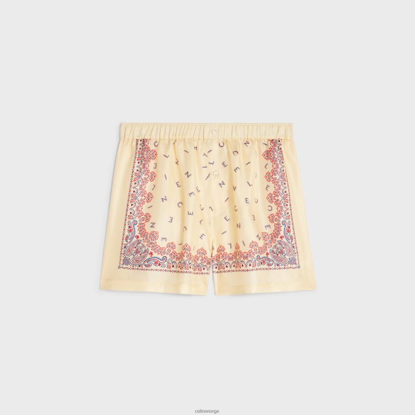 CELINE kvinner flytende shorts i silketwill V0PT6895 klær jaune/rouge/bleu