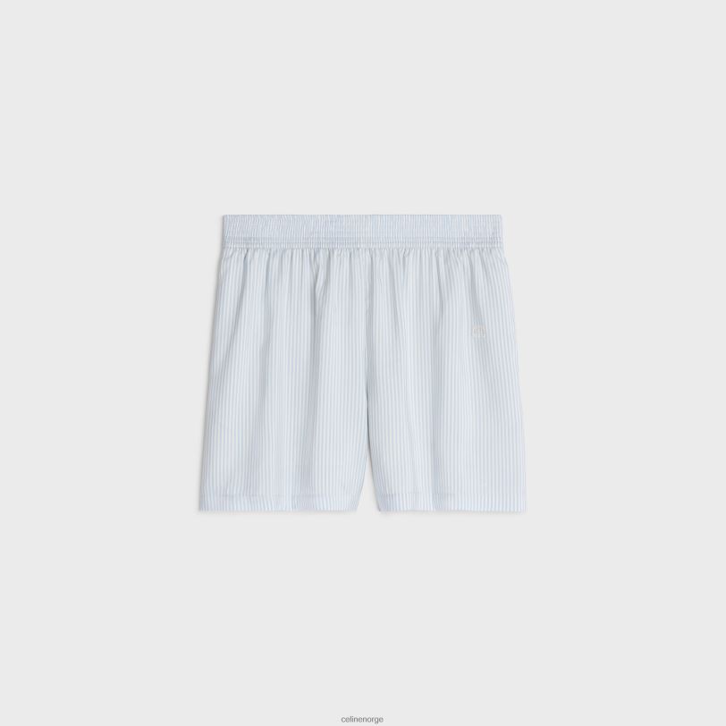 CELINE kvinner pyjamasshorts i stripet silke V0PT6887 klær blanc/bleu ciel