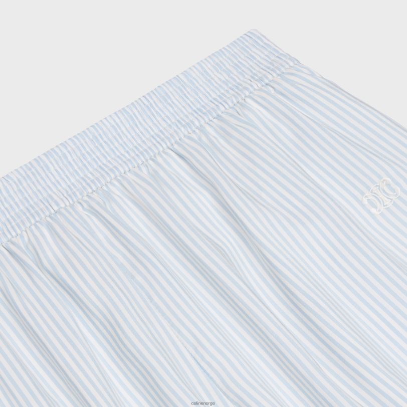 CELINE kvinner pyjamasshorts i stripet silke V0PT6887 klær blanc/bleu ciel