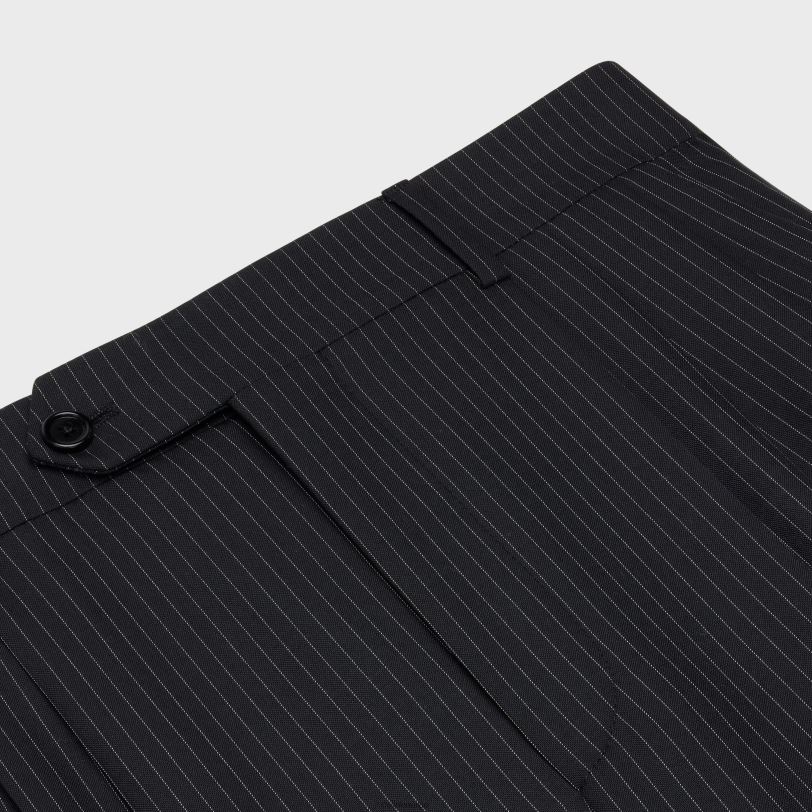 CELINE kvinner trippelplisserte shorts i stripet ull V0PT6877 klær noir/craie